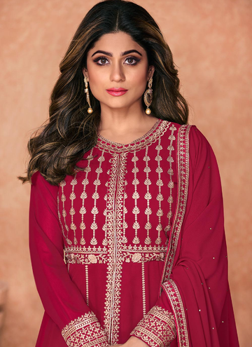 Maroon Color Georgette Floor Length Simple Anarkali Dress